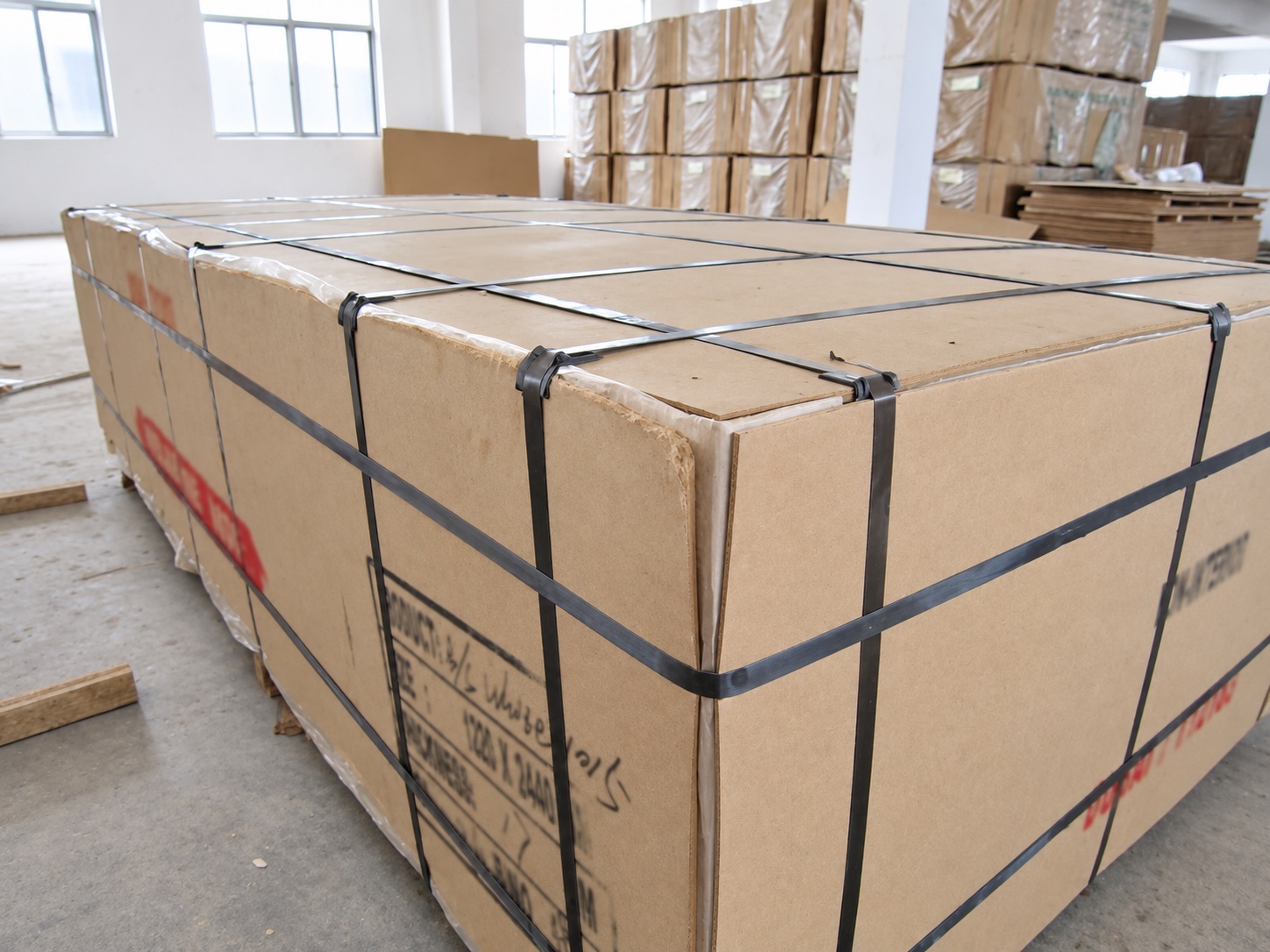 Actual MDF export bundle with cover boards, wrapping and straps