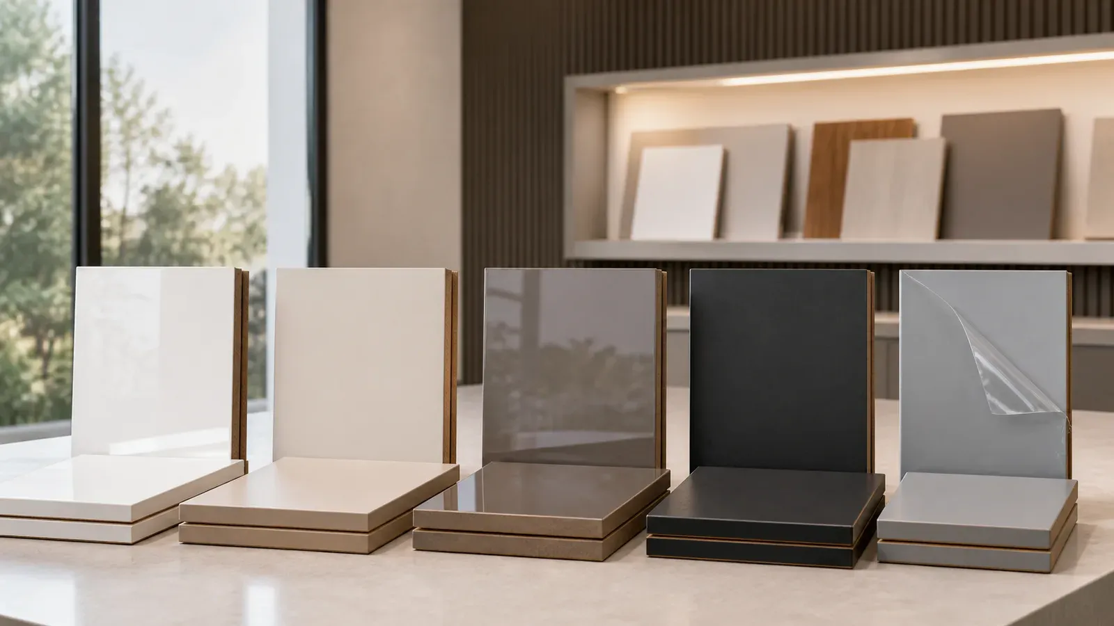 Gloss and matte acrylic faced MDF panel samples