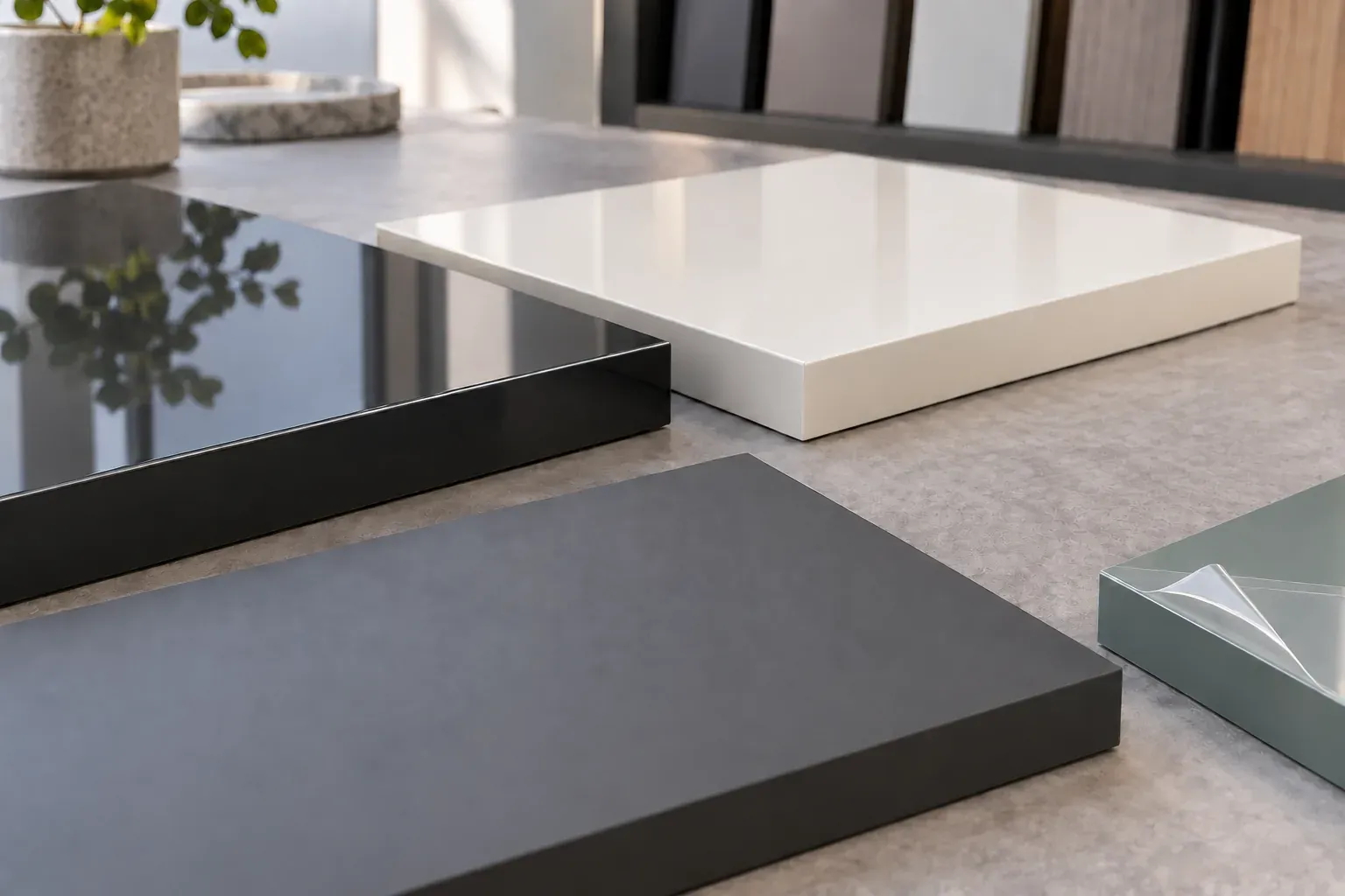 High-gloss and super-matte acrylic-faced MDF panels with finished edges and protective film