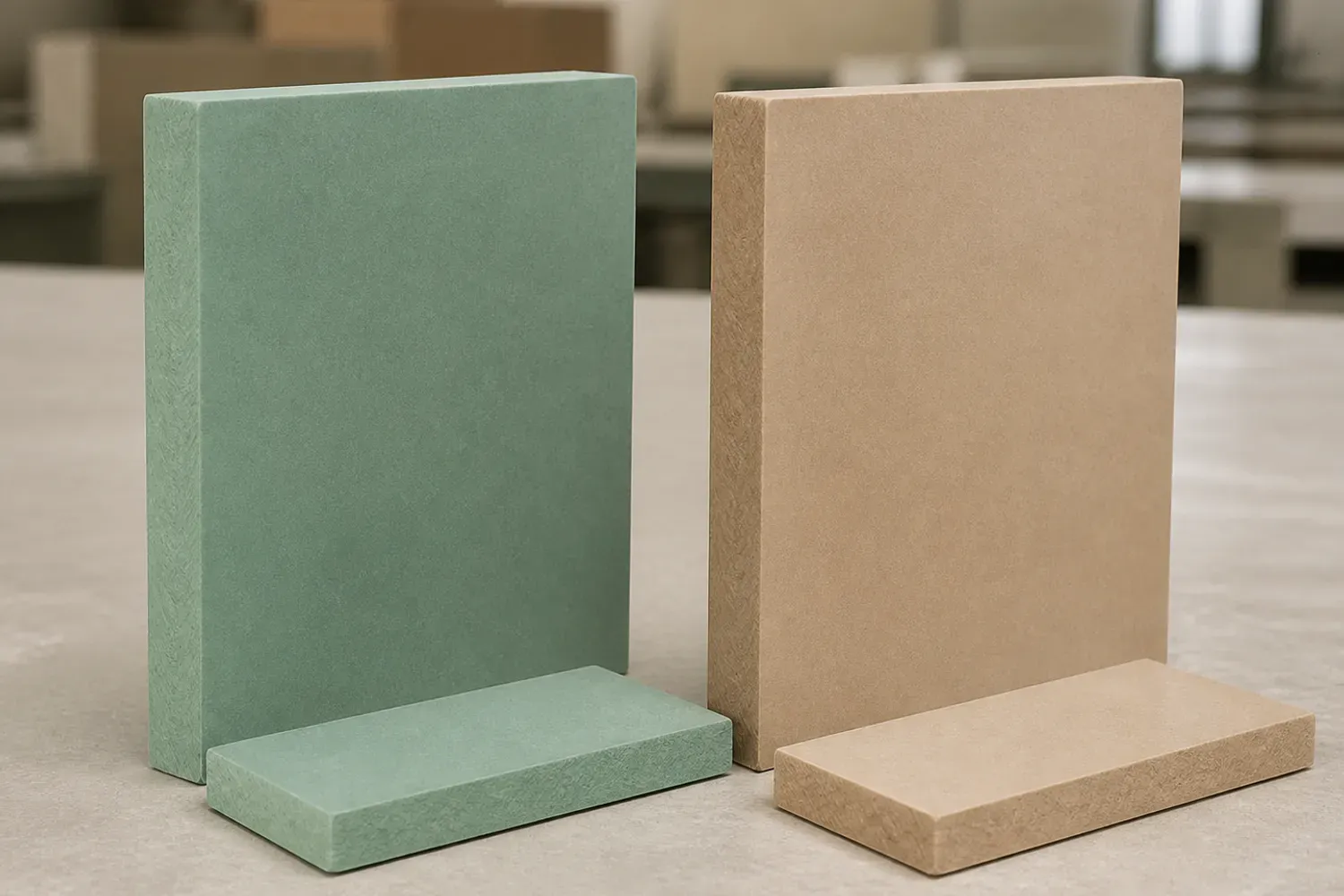 Plain moisture resistant and standard MDF face and edge samples