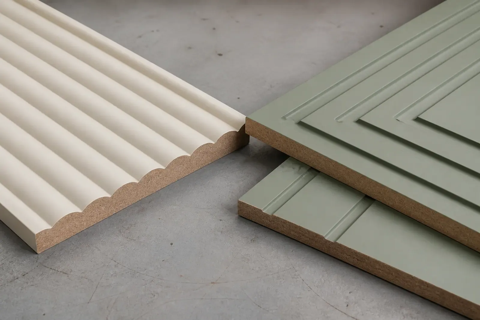 Decorative routed MDF profiles and paint-ready surfaces