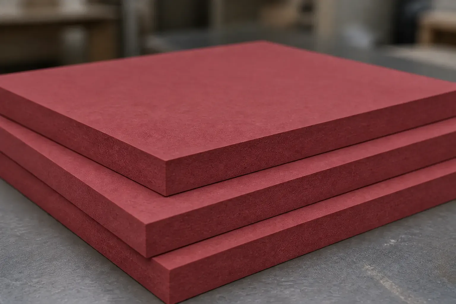 Smooth red Fire Rated MDF faces and dense compact fibre edges
