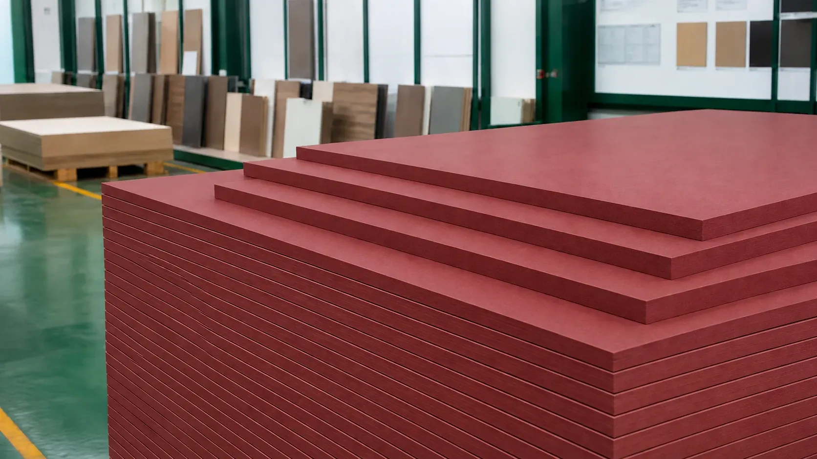 Red Fire Rated MDF panels with matching faces and dense compact fibre edges