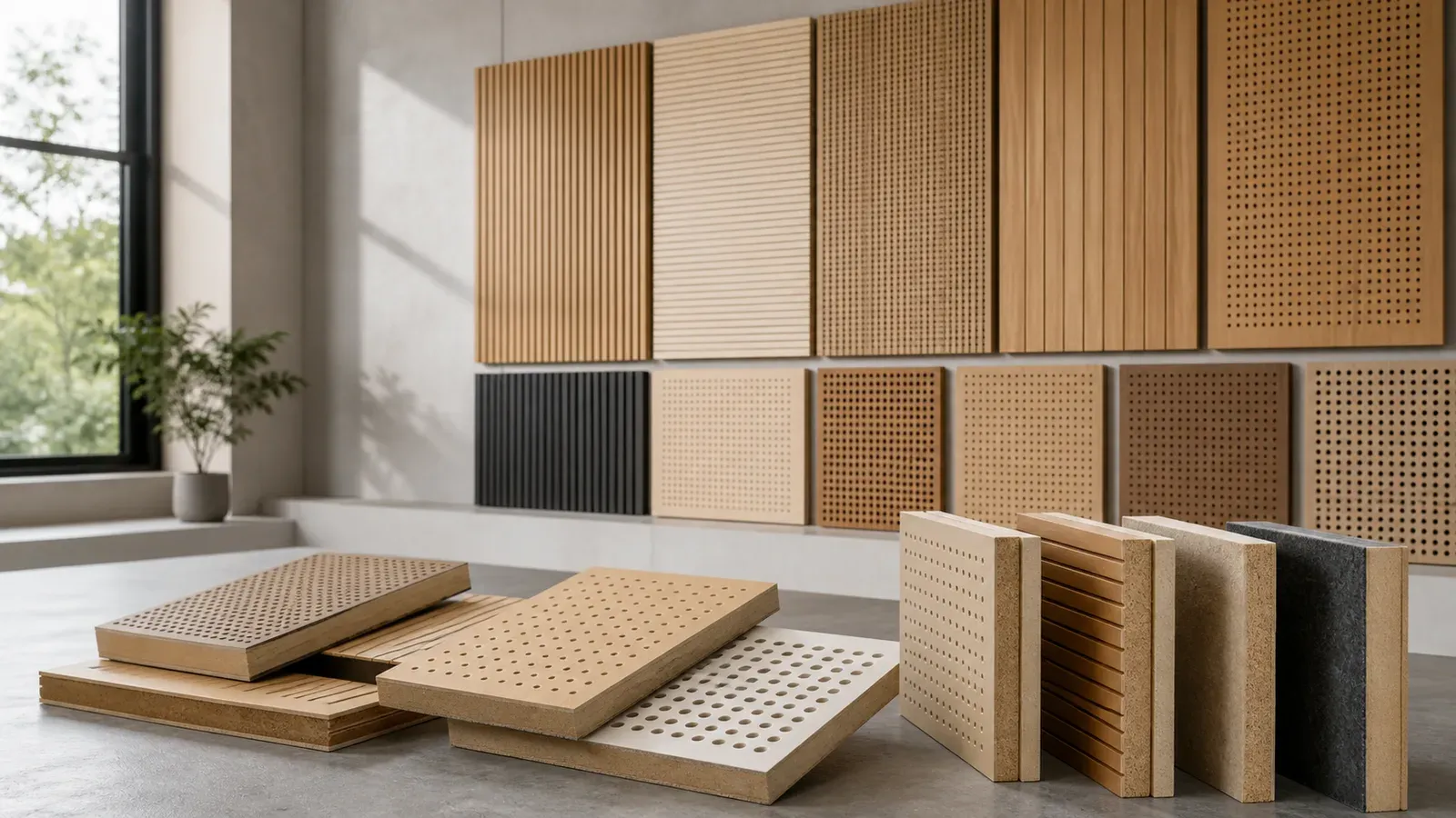 Perforated and grooved MDF substrate samples for system design review