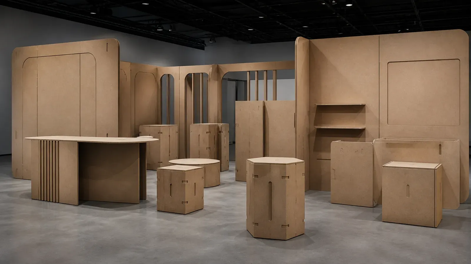 Generic modular exhibition display made from machined panel components