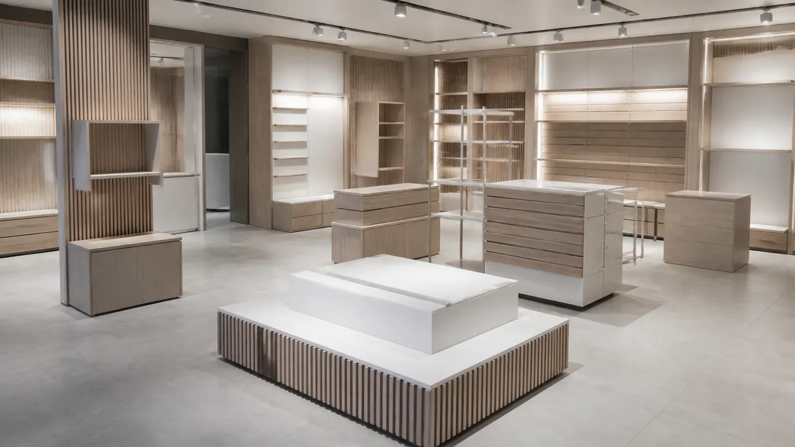 Empty retail fixture system with decorative and slotted panel elements