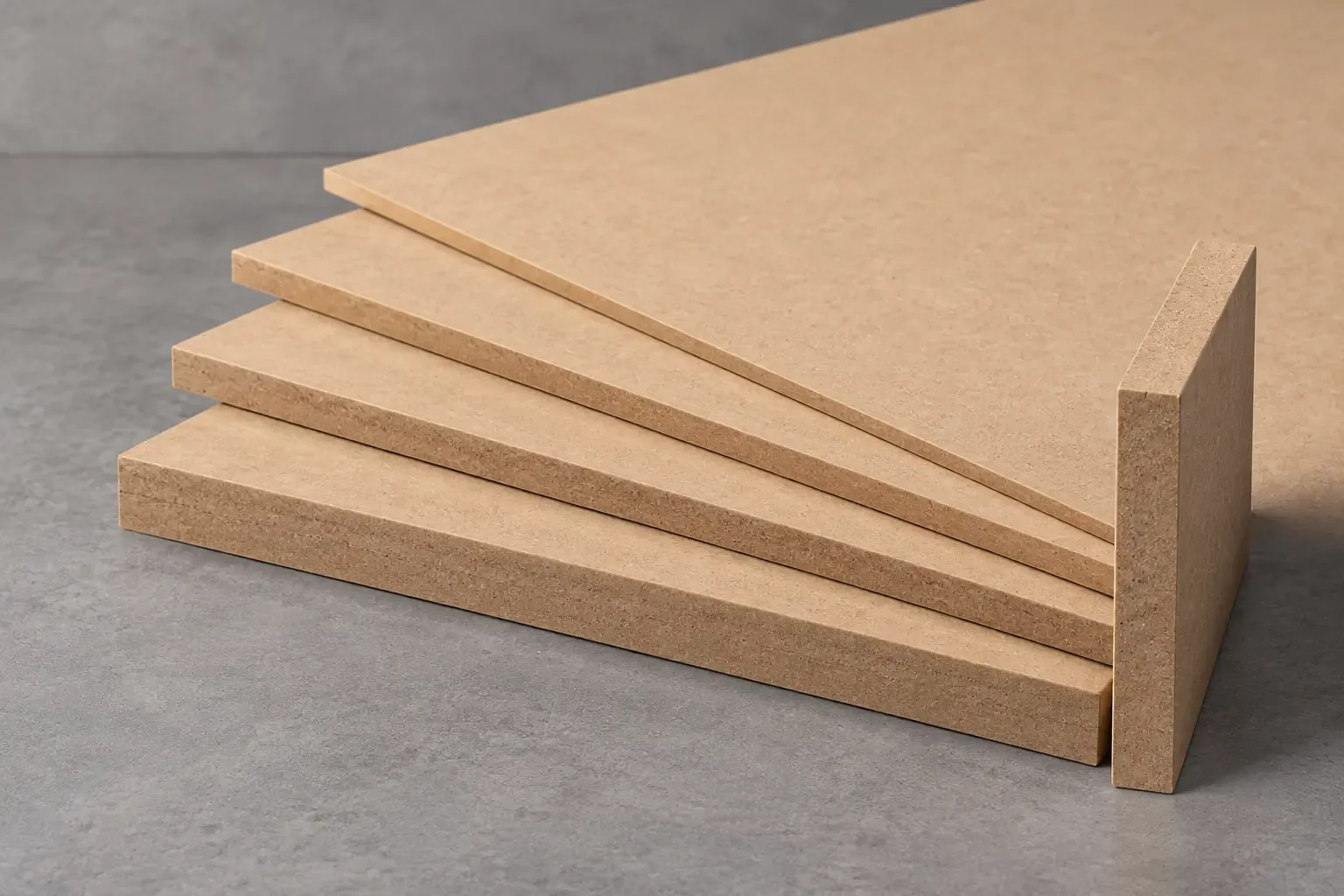 Thin MDF samples showing smooth sanded faces and compact uniform fibre edges