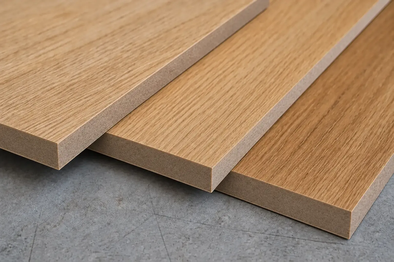 Natural oak veneered MDF panels showing a fine-fibre MDF core and balancing layer